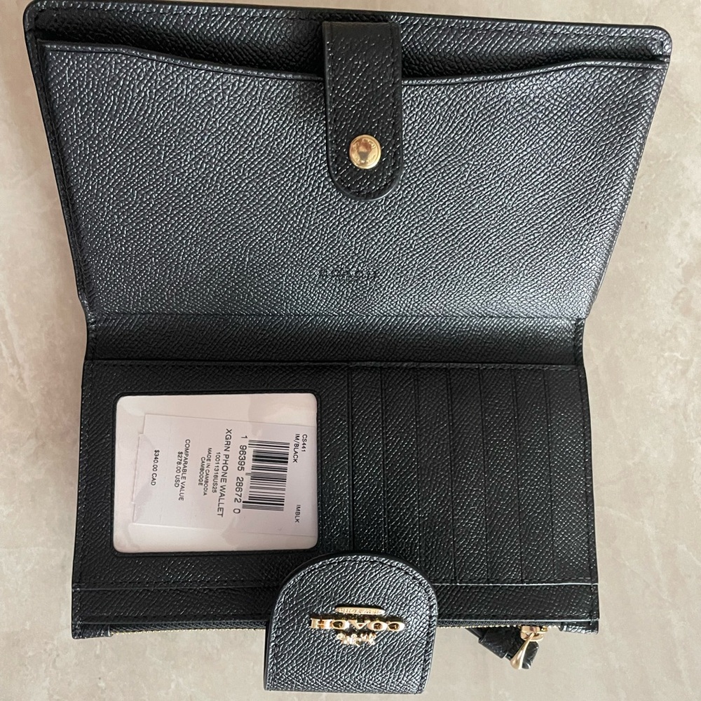 Coach Black Leather Wristlet with Gold Logo Accent - Picture 2 of 5